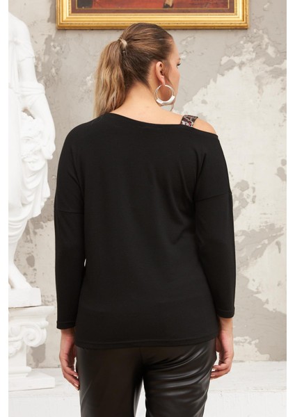 Omuz Detaylı Siyah Büyük Beden Bluz fırsatları