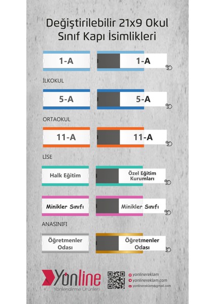 Okullara Özel Değiştirilebilir Okul Sınıf Kapı İsimliği İlkokul