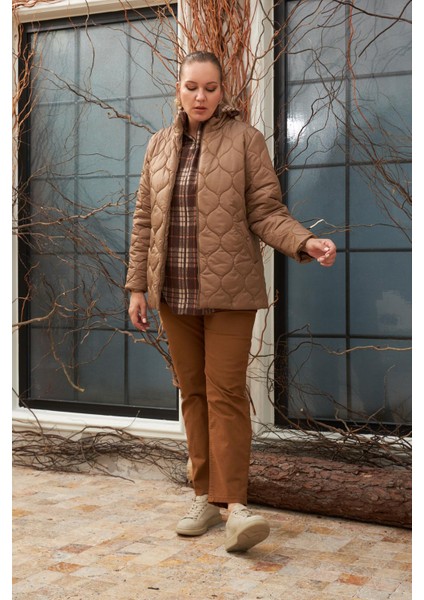 Kapitone Büyük Beden Vizon Mont indirimleri