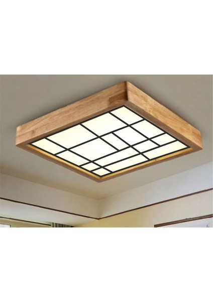 Ahşap Çerçeve Tavan LED Aydınlatma Avize 60*60CM Salon Yatak Mutfak Balkon Beyaz 6500K Işık Beyaz