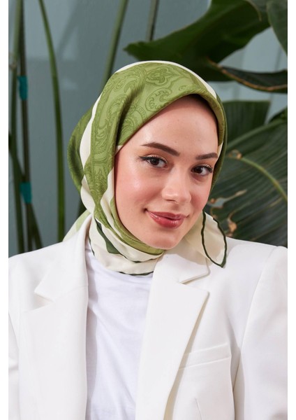 Ipekhan Etnik Desen Serisi Yeşil Pamuk Viskon Eşarp 1127-15