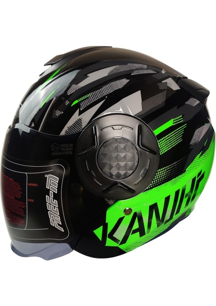 Motosiklet Yarım Kask Double Güneş Vizörlü Ece Sertifikalı Abs Material Motor Kaskı Green Arrow