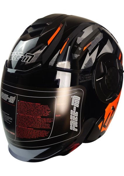 Motosiklet Yarım Kask Double Güneş Vizörlü Ece Sertifikalı Abs Material Motor Kaskı Orange Arrow