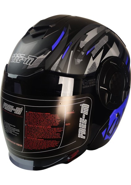 Motosiklet Yarım Kask Double Güneş Vizörlü Siyah Ece Sertifikalı Abs Material Motor Kaskı Blue Arrow