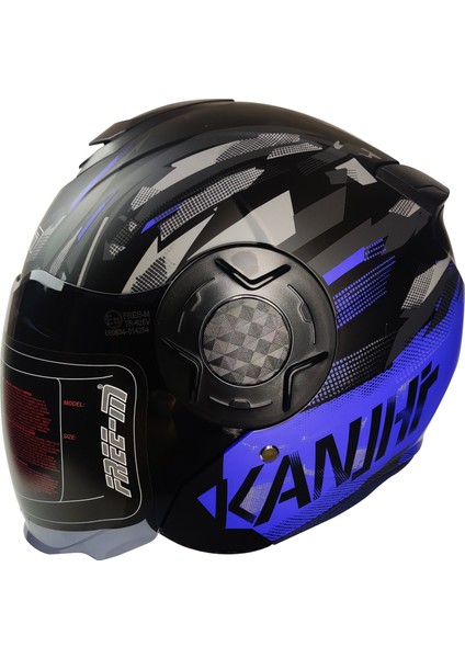 Motosiklet Yarım Kask Double Güneş Vizörlü Siyah Ece Sertifikalı Abs Material Motor Kaskı Blue Arrow
