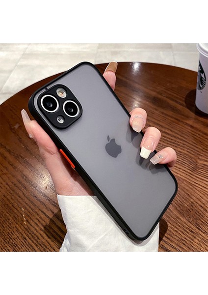 iPhone 15 Plus Kılıf Arkası Leke Yapmaz Mat Sert Şeffaf Kenarları Renkli Silikon Kamera Korumalı