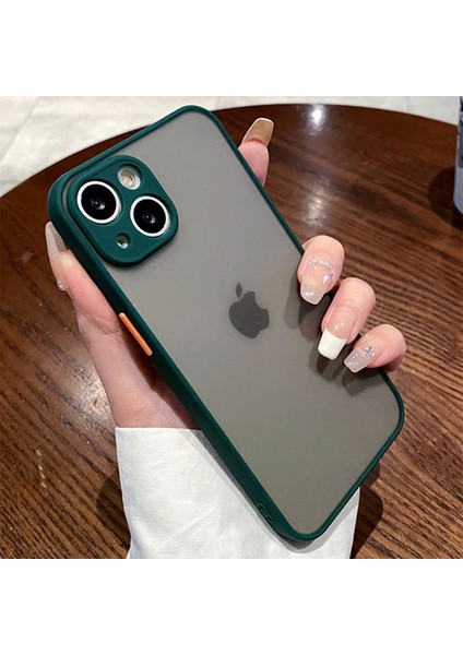 iPhone 15 Plus Kılıf Arkası Leke Yapmaz Mat Sert Şeffaf Kenarları Renkli Silikon Kamera Korumalı