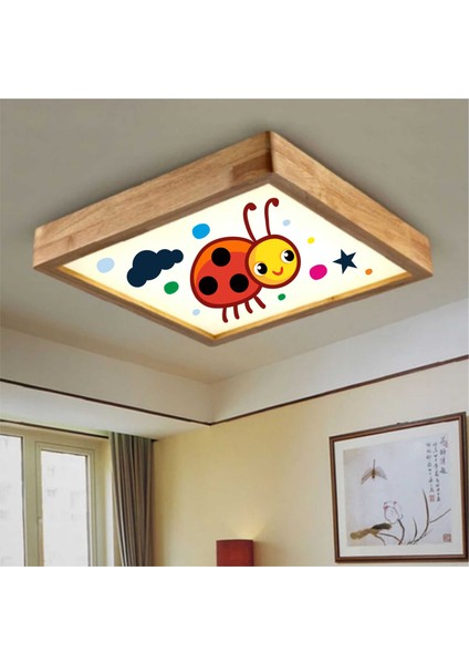 Ahşap Çerçeve Tavan LED Aydınlatma Avize 60*60CM Kids Ugur Böcegi Beyaz 6500K LED Işık Çocuk Odası