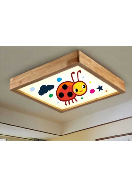 Ahşap Çerçeve Tavan LED Aydınlatma Avize 60*60CM Kids Ugur Böcegi Beyaz 6500K LED Işık Çocuk Odası fiyatları