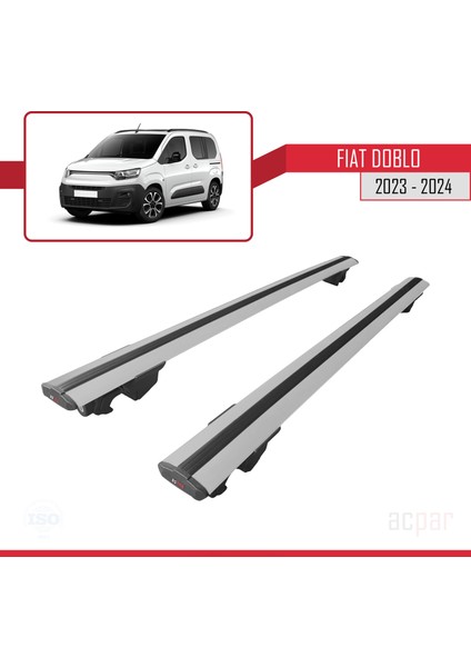 Fiat Doblo 2023 ve Sonrası ile Uyumlu Hook Model Anahtar Kilitli Ara Atkı Tavan Barı Gri