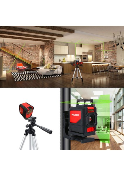 Kobb KBL30GTP 25 Metre Profesyonel Yatay 360° ve Dikey Otomatik Hizalamalı Yeşil Çapraz Çizgi Lazer Distomat + Tripod