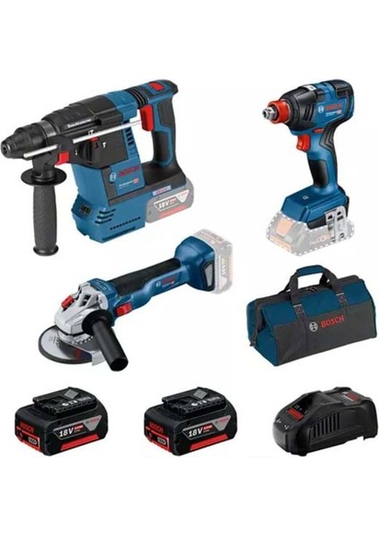 Gbh 18V-26 Akülü Kırıcı Delici + Gdx 18V-200 Akülü Darbeli Somun Sıkma + Gws 18V-10 Akülü Avuç Taşlama Üçlü Set