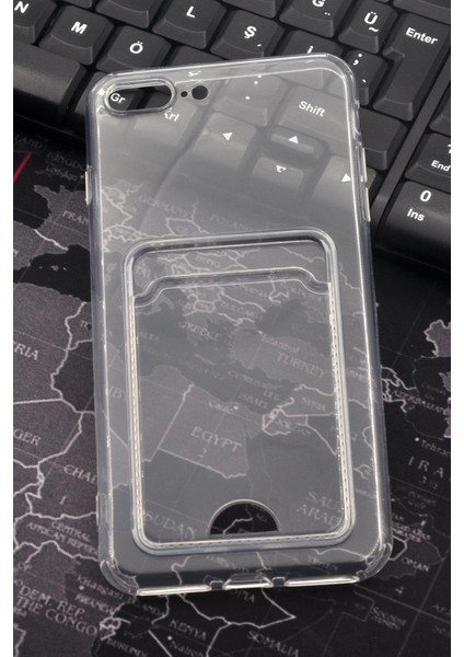iPhone 7 Plus / 8 Plus Uyumlu Kredi Kartlıklı Şeffaf Kılıf Kamera Korumalı