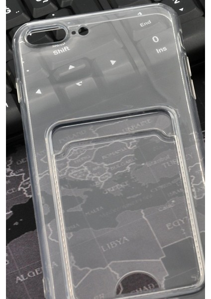 iPhone 7 Plus / 8 Plus Uyumlu Kredi Kartlıklı Şeffaf Kılıf Kamera Korumalı modelleri