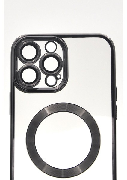 iPhone 13 Pro Max Uyumlu Magsafe Özellikli Siyah Renkli Kenarlı Lazerli Şeffaf Kılıf Lens Korumalı indirimleri