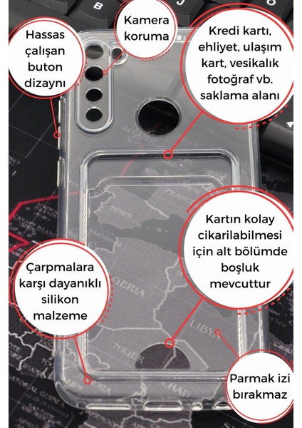 Xiaomi Redmi Note 8 Uyumlu Kredi Kartlıklı Şeffaf Kılıf Kamera Korumalı fiyatları