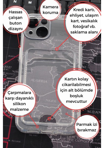 iPhone 13 Uyumlu Kredi Kartlıklı Şeffaf Kılıf Kamera Korumalı fiyatları