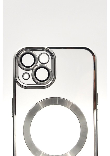 iPhone 14 Uyumlu Magsafe Özellikli Gümüş Gri Silver Renkli Kenarlı Lazerli Şeffaf Kılıf Lens Korumalı indirimleri
