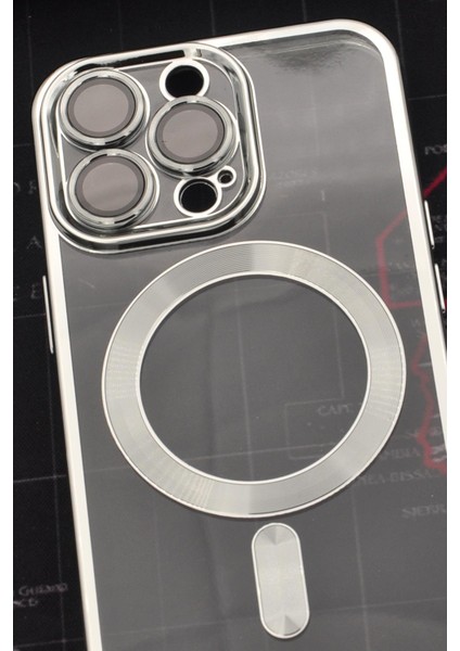 iPhone 14 Pro Uyumlu Magsafe Özellikli Gümüş Gri Silver Renkli Kenarlı Lazerli Şeffaf Kılıf Lens Korumalı fiyatları