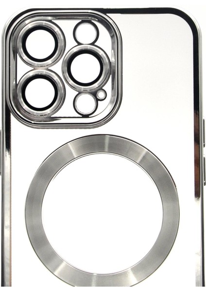 iPhone 14 Pro Uyumlu Magsafe Özellikli Gümüş Gri Silver Renkli Kenarlı Lazerli Şeffaf Kılıf Lens Korumalı indirimleri
