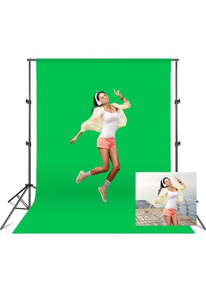Cazipshop Ürün Çekimi Fotoğraf ve Stüdyo Çekimleri Için Yeşil Fon Perde + Stant 2x3 Metre Stand+Fon Perde Set
