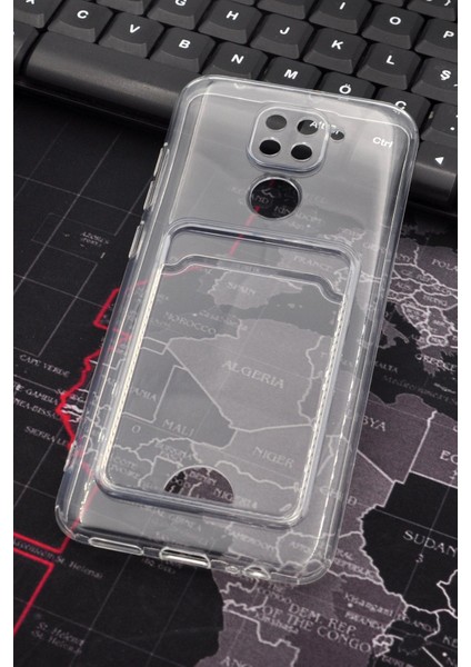 Xiaomi Redmi Note 9 Uyumlu Kredi Kartlıklı Şeffaf Kılıf Kamera Korumalı
