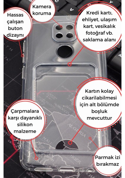 Xiaomi Redmi Note 9 Uyumlu Kredi Kartlıklı Şeffaf Kılıf Kamera Korumalı fiyatları