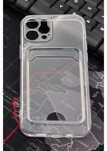 iPhone 12 Uyumlu Kredi Kartlıklı Şeffaf Kılıf Kamera Korumalı