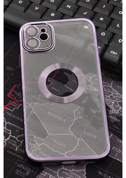 iPhone 11 Uyumlu Mor Renkli Kenarlı Lazerli Şeffaf Kılıf Lens Korumalı