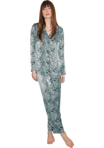 Kadın Silky Feel Saten Leopar Pijama Takımı 2036