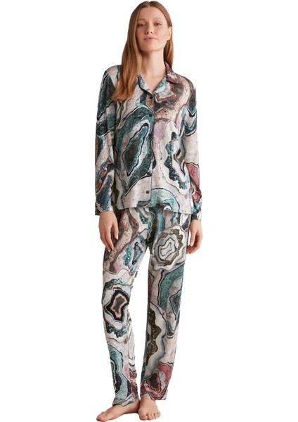 Kadın Etnik Desen Pijama Takımı 9501