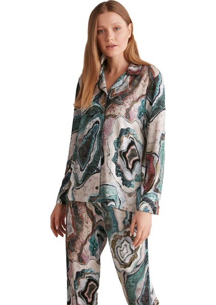 Kadın Etnik Desen Pijama Takımı 9501 modelleri