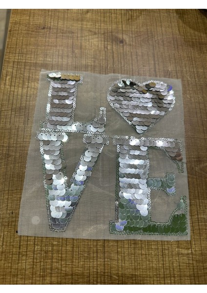 16X17 cm Tül Pul Payetli Kesilebilir Love Kalp Aplike Arma Yama Dikiş Hobi
