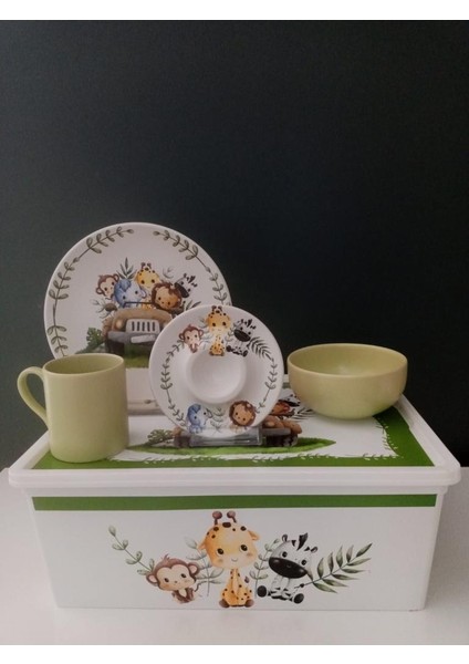 Zuzu 4 Parça Eğlenceli Mama Takımı Seramik Malzeme ile 10 Lt Saklama Kutusu Hediyeli