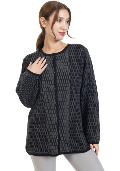 Yeni Sezon Kadın Triko Örgü Sıkı Dokuma Düğmeli Zincir Desenli Anne Kışlık Hırka 8086