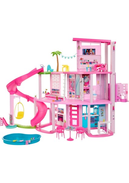 Fabbatoys HMX10 Barbie Rüya Evi 2023 Modeli Renkli Kaydıraklı ve Havuzlu Oyun Seti