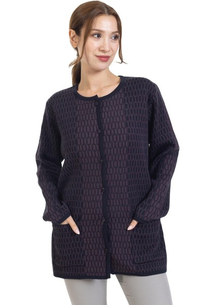 Yeni Sezon Kadın Triko Örgü Sıkı Dokuma Düğmeli Zincir Desenli Anne Kışlık Hırka 8086