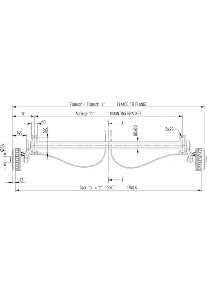 1050 kg Torsiyonlu Frenli Dingil 1400 mm fiyatları
