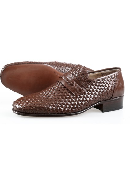 Erkek Deri Tamamen El Yapımı Örme Kösele Taban Klasik Ayakkabı modelleri