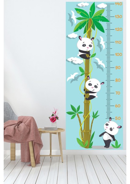 Sevimli Pandalar ve Kuşlar Boy Ölçer Sticker Boy Ölçüm Cetveli fiyatları