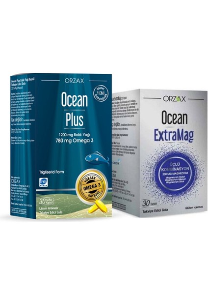 Ocean Extramag Magnezyum 30 Tablet Takviye Edici Gıda + Ocean Plus 1200 mg 30 Kapsül