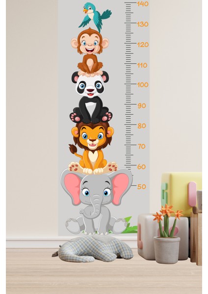 Sevimli Safari Hayvanları Boy Ölçüm Cetveli Boy Ölçer Sticker