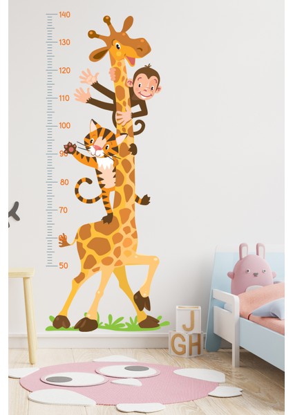 Zürafa Kaplan ve Maymun Temalı Boy Ölçüm Cetveli Boy Ölçer Sticker fırsatları