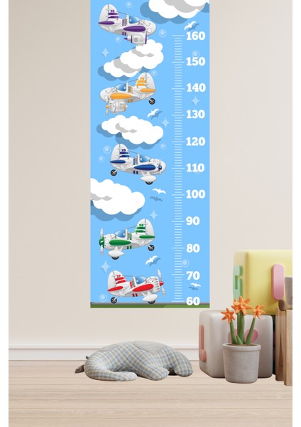 Uçaklar Kuşlar ve Bulutlar Temalı Boy Ölçer Sticker Boy Ölçüm Cetveli