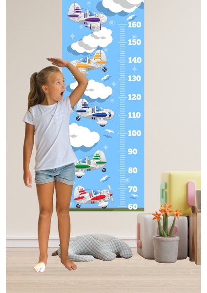 Uçaklar Kuşlar ve Bulutlar Temalı Boy Ölçer Sticker Boy Ölçüm Cetveli fiyatları