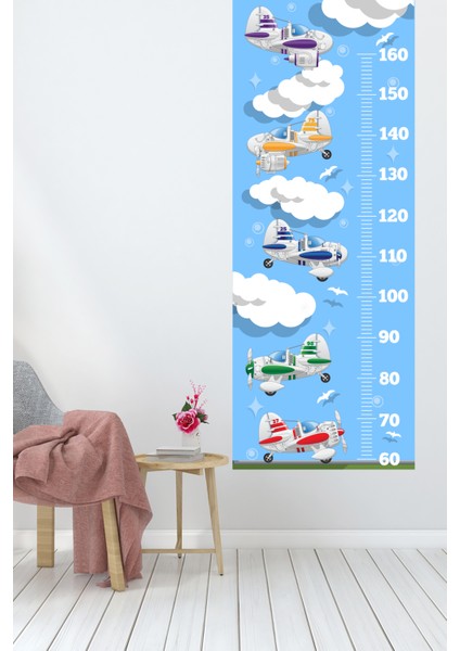 Uçaklar Kuşlar ve Bulutlar Temalı Boy Ölçer Sticker Boy Ölçüm Cetveli modelleri