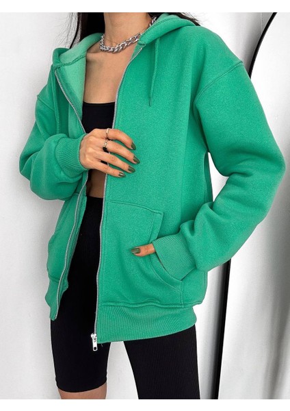 Kapüşonlu Boyfriend Fermuarlı Sweatshirt modelleri