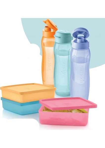 Eco Şişe 3X750 ml Kare 3 x 330ML Taşıma Kabı 6 Lı Set Her Zaman Yanında