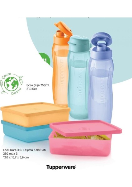Eco Şişe 3X750 ml Kare 3 x 330ML Taşıma Kabı 6 Lı Set Her Zaman Yanında indirimleri