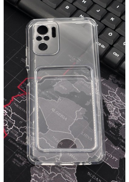 Xiaomi Redmi Note 10S Uyumlu Kredi Kartlıklı Şeffaf Kılıf Kamera Korumalı